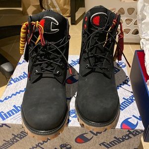 LIMITED EDITION NEVER WORN Timberland X Champion black boots